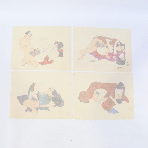 101 - Early 20th century Japanese School, 4 erotic shungha paintings on silk, 6.5