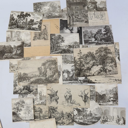 109 - A folder of 17th/18th century engravings, mezzotints etc, including Chinnery, Jaques Callot etc (65)