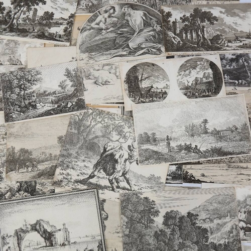 109 - A folder of 17th/18th century engravings, mezzotints etc, including Chinnery, Jaques Callot etc (65)