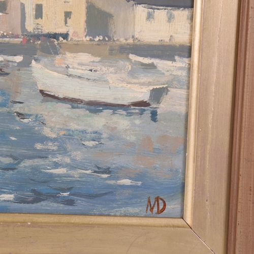 117 - Michael Darling, oil on board, harbour scene, signed with monogram, dated 1964, 11.5