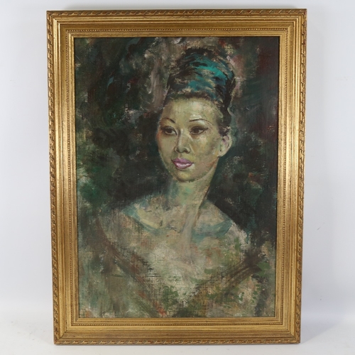 139 - Mid-20th century oil on canvas, portrait of a woman, unsigned, 25