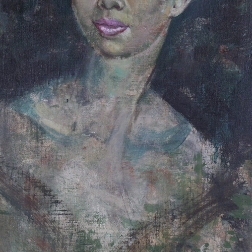 139 - Mid-20th century oil on canvas, portrait of a woman, unsigned, 25