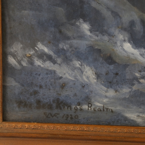 147 - Oil on board, the sea king's realm, signed with monogram, dated 1920, 14