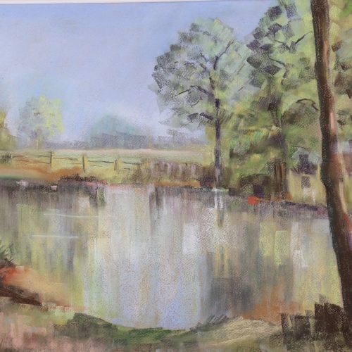 148 - Joan Davidson, coloured pastels, river landscape, signed, 14.5