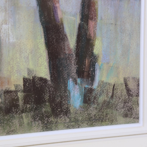 148 - Joan Davidson, coloured pastels, river landscape, signed, 14.5