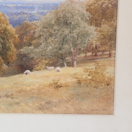 161 - Sutton Palmer, watercolour, sheep in landscape, signed and dated 1884, 9.5