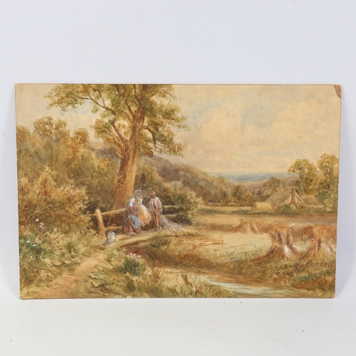 172 - Horace Long, watercolour, harvest landscape with figures, signed, 11