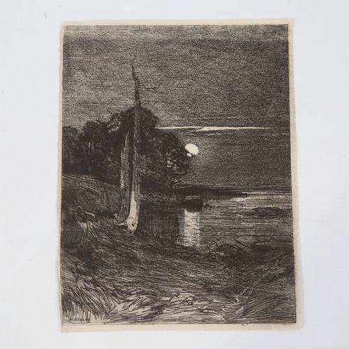 179 - Charles Loye, engraving, moonlit river scene, signed in the plate, image 9