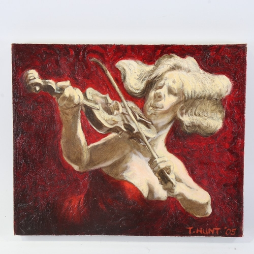 184 - Toby Hunt (born 1979), oil on canvas, violinist, signed and dated '05, 10