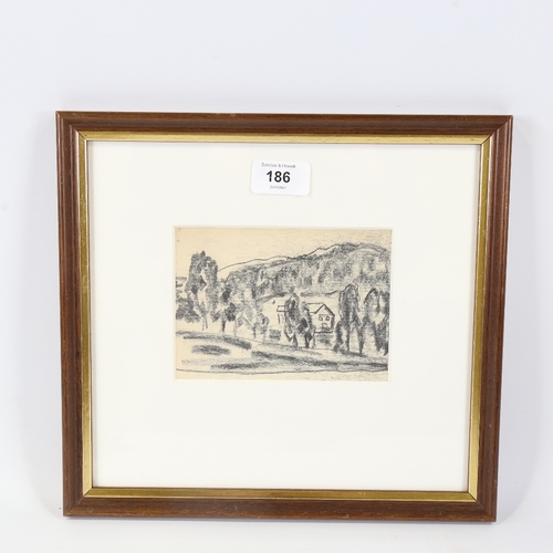 186 - Sir William Mactaggart (1903 - 1981), pencil drawing on paper, farm in woods, 4