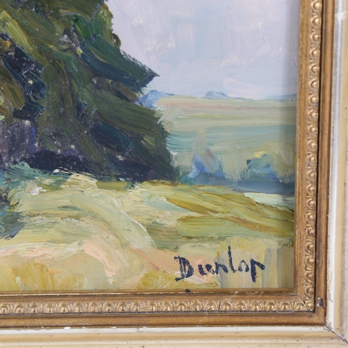 195 - Attributed to Ronald Dunlop, oil on board, the pillbox, signed, 9