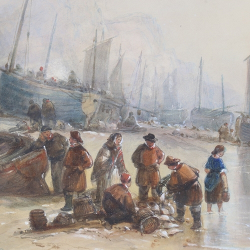 200 - George Bryant Campion (1796 - 1870), watercolour, unloading catch Hastings beach, signed and dated 1... 