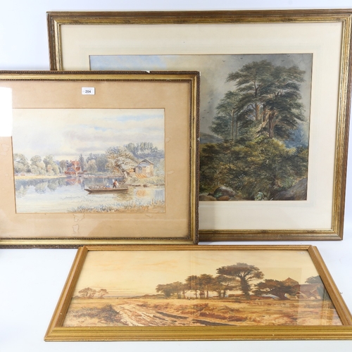 204 - 3 various 19th century watercolours, rural scenes, all unsigned, framed (3)