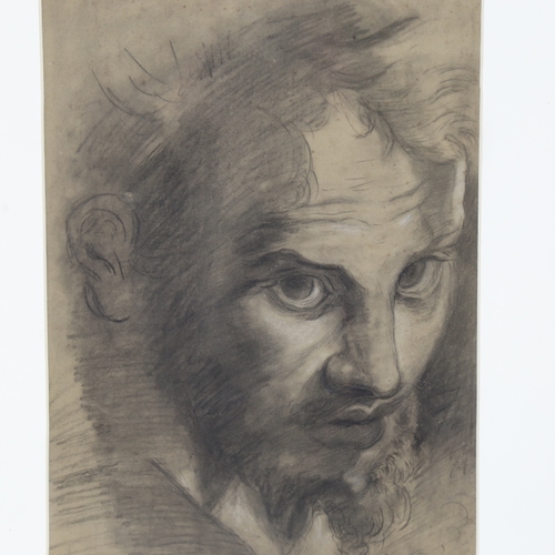 207 - 19th century Old Master style pencil and chalk drawing on buff paper, head of a man, unsigned, 13.5