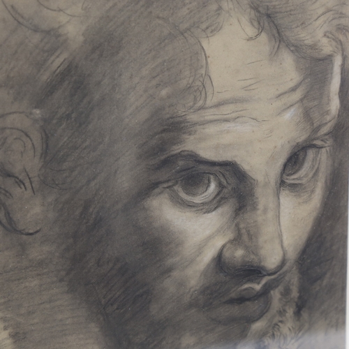 207 - 19th century Old Master style pencil and chalk drawing on buff paper, head of a man, unsigned, 13.5