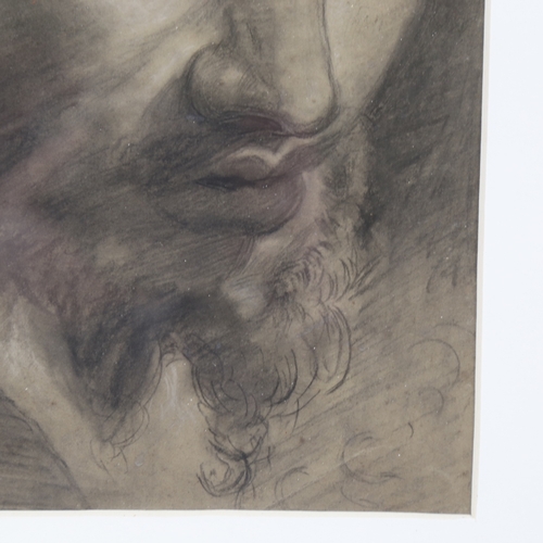 207 - 19th century Old Master style pencil and chalk drawing on buff paper, head of a man, unsigned, 13.5