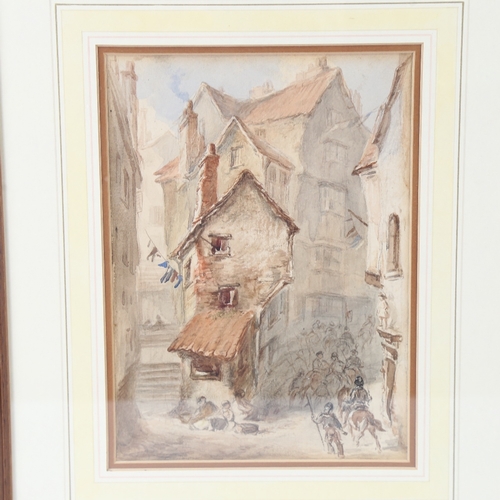 208 - Watercolour and pencil circa 1900, street scene, unsigned, 7.5