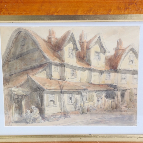 208 - Watercolour and pencil circa 1900, street scene, unsigned, 7.5