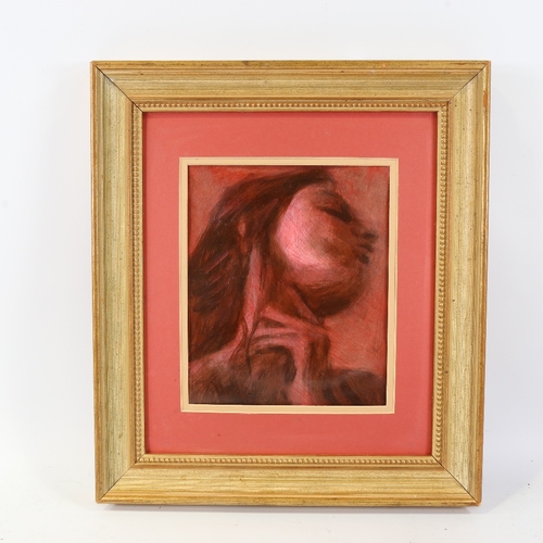 209 - Expressionist School, oil on card, red portrait, unsigned, 9.5