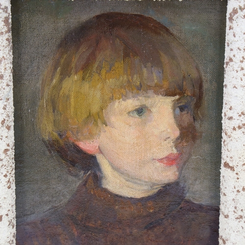 210 - Early 20th century oil on canvas laid on board, portrait of a boy, unsigned, 9