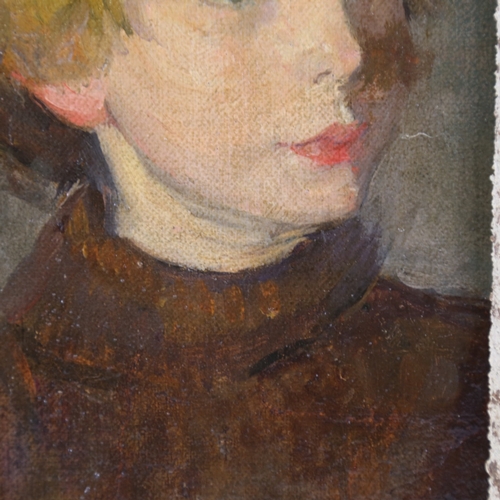 210 - Early 20th century oil on canvas laid on board, portrait of a boy, unsigned, 9