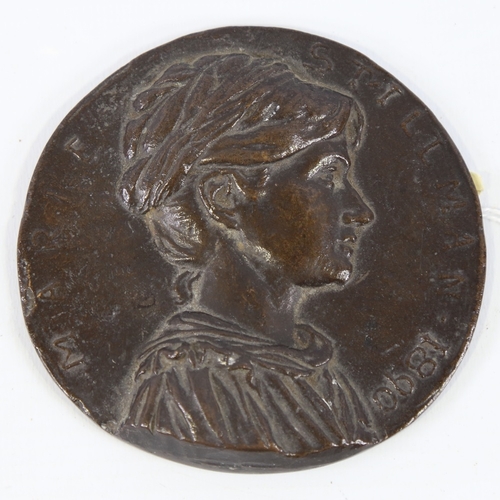 211 - Manner of Maria Cassavetti Zambaco (1843 - 1914), relief bronze medallion depiciting Marie Stillman,... 