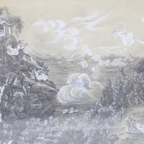 217 - 18th/19th century pencil heightened with white, fantasy landscape with angels, unsigned, 7