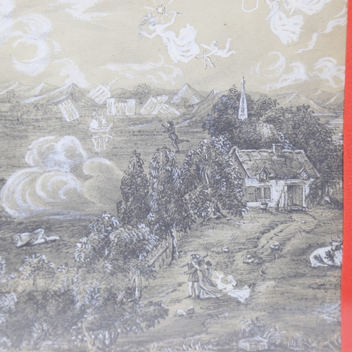 217 - 18th/19th century pencil heightened with white, fantasy landscape with angels, unsigned, 7