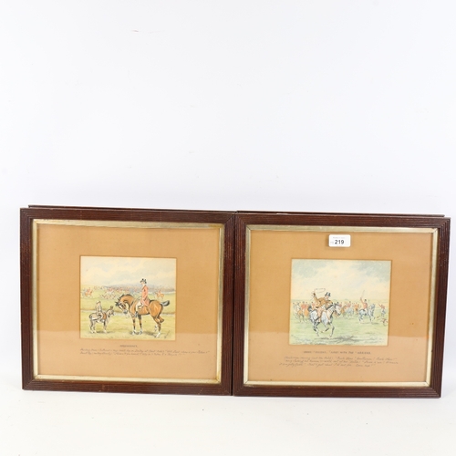 219 - T P Hindley, set of 4 watercolours, hunting scenes, circa 1900, signed, 6.5