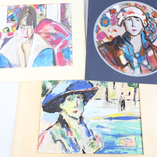 233 - 4 contemporary acrylics on card, colourist style portraits, all unsigned (4)