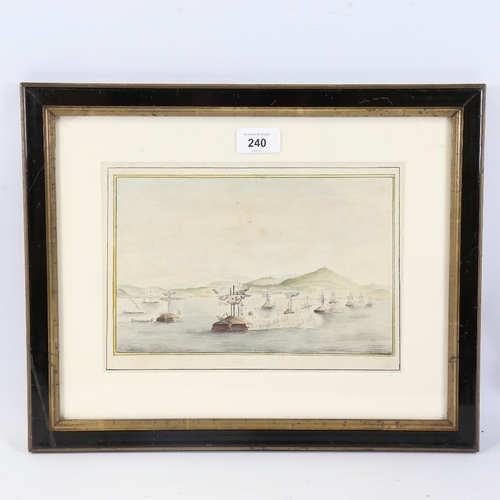 240 - Early 19th century watercolour, Chinese/Korean turtle ships at war, unsigned, image 6