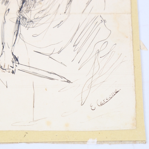 243 - Ettore Cercone (1850 - 1901), pen and ink, figure study, signed, 7