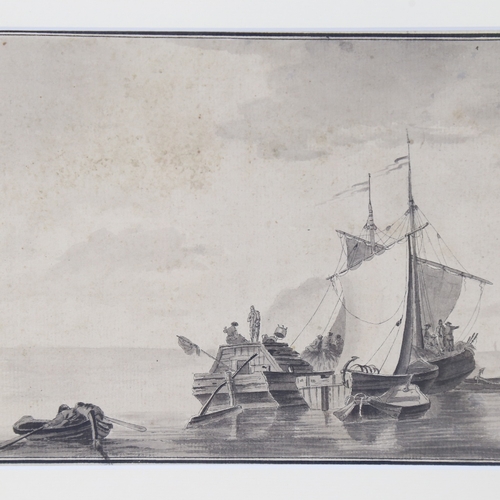 252 - Louis Charles Ruotte (1784 - 1806), sepia watercolour, figures boarding a ship, signed, 6.5