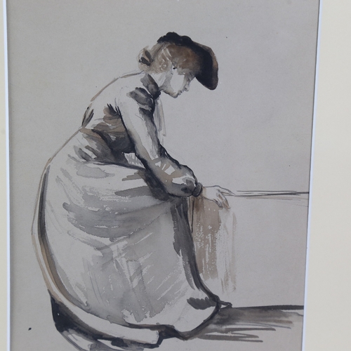 253 - Early 20th century British School, 2 ink and wash studies, seated woman, unsigned, 9