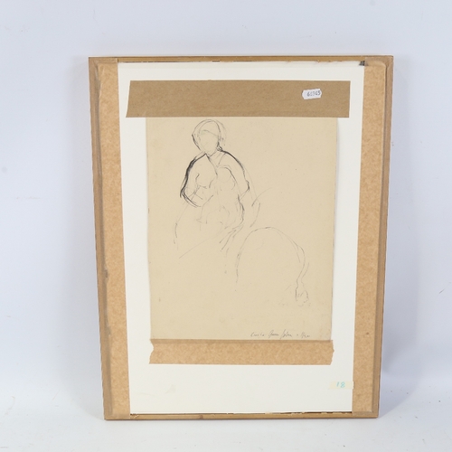 254 - Circle of Gwen John, double-sided pencil drawing, life study, inscribed on reverse, 11.5