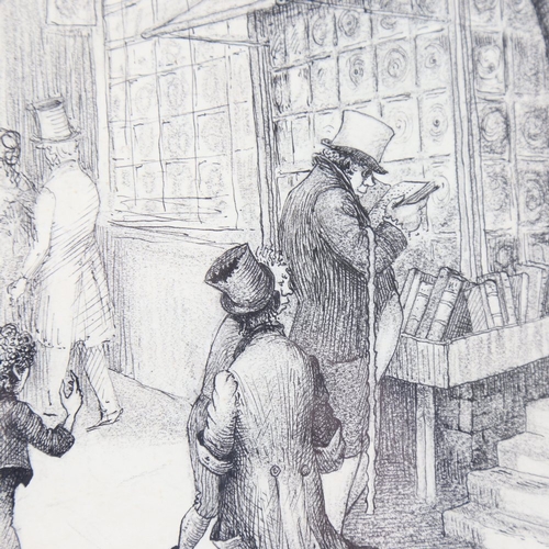 259 - Pen and ink drawing, circa 1900, Dickensian street scene, unsigned, 7.5