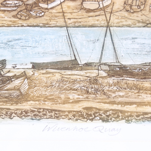 260 - Glynn Thomas, coloured engraving, Wivenhoe Quay, signed in pencil, no. 3/150, image 10.5