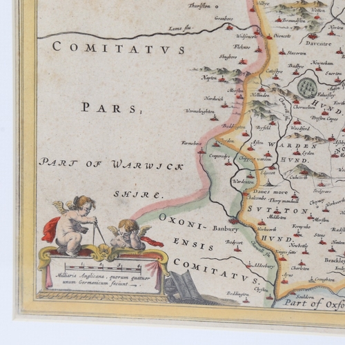 262 - Johannes Blaeu, hand coloured copper plate engraving, map of Northamptonshire, published 1645, 16.5