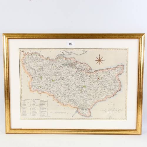 263 - John Cary, copper plate map of Kent dated 1806, later hand colouring, 13.5