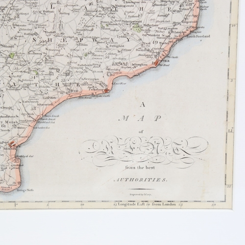 263 - John Cary, copper plate map of Kent dated 1806, later hand colouring, 13.5