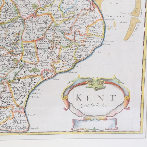 264 - Robert Morden, copper plate engraving, map of Kent, published 1695 with later hand colouring, the fi... 