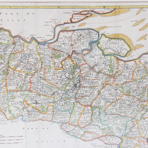 264 - Robert Morden, copper plate engraving, map of Kent, published 1695 with later hand colouring, the fi... 