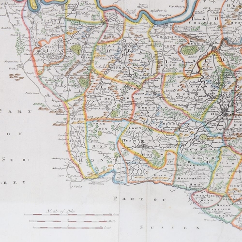 264 - Robert Morden, copper plate engraving, map of Kent, published 1695 with later hand colouring, the fi... 