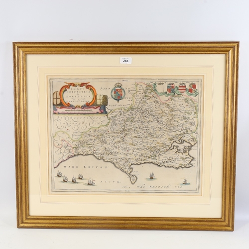 265 - Johannes Blaeu, copper plate engraving, map  of Dorsetshire from the Atlas Novus, published 1645, 15... 