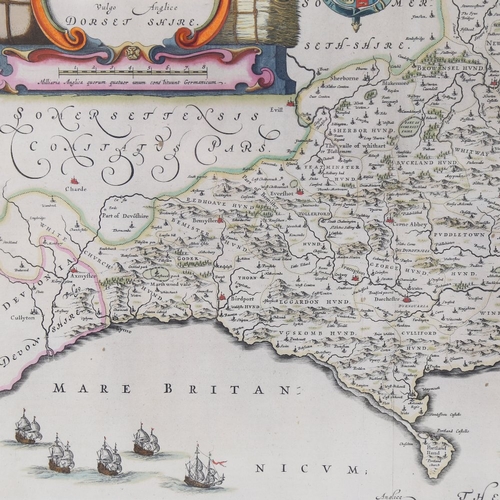 265 - Johannes Blaeu, copper plate engraving, map  of Dorsetshire from the Atlas Novus, published 1645, 15... 