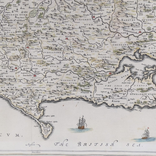 265 - Johannes Blaeu, copper plate engraving, map  of Dorsetshire from the Atlas Novus, published 1645, 15... 