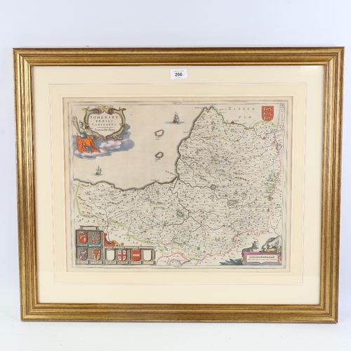 266 - Johannes Blaeu, copper plate engraving, map  of Somersetshire from the Atlas Novus, published 1645, ... 