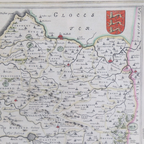 266 - Johannes Blaeu, copper plate engraving, map  of Somersetshire from the Atlas Novus, published 1645, ... 