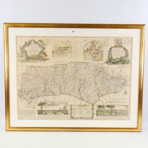 267 - Emanuel Bowen, copper plate engraving, map of Sussex from the renowned Large English Atlas, circa 17... 