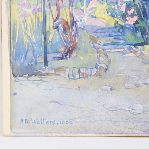 269 - A M Walters, watercolour, flower gardens, signed and dated 1909, 9